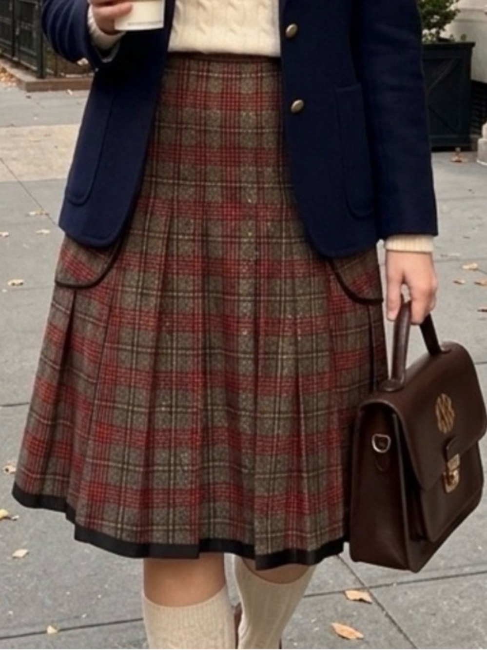 RIANI Metallic Plaid Pleated Midi Skirt  40(US 10) Equestrian Preppy Grunge